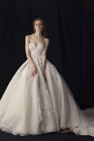strapless sweetheart princess lace ball gown bridal dress