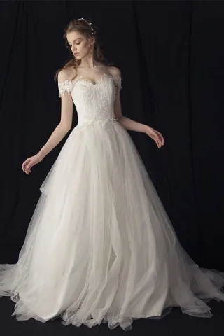 off the shoulder lace and tulle fabulous wedding gown