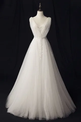 fairy lace and tulle v neckline a line wedding dress