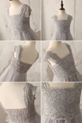 grey lace flower girl dress