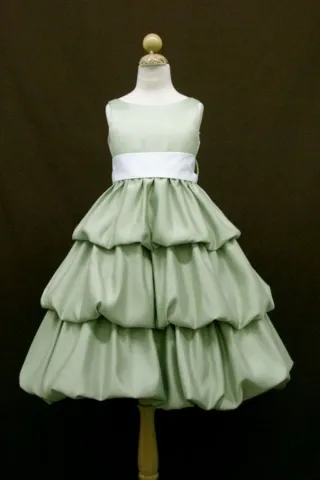 layered sage green satin custom flower girl dress sleeveless cute bow