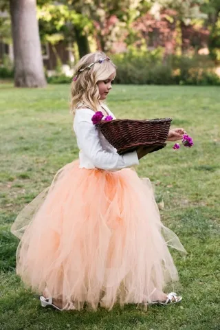 long sleeve two tone peach tulle cute ball gown flower girl dress