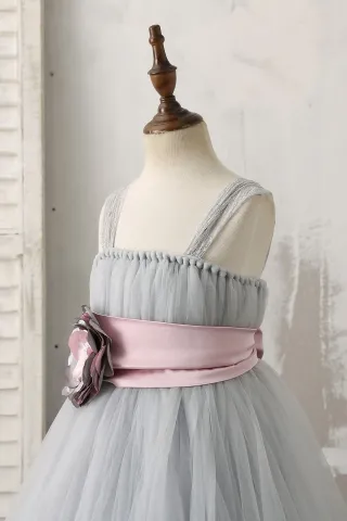 big 3d flower adorned tulle flower girl dress