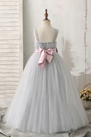 lovely silver gray ball gown flower girl dress