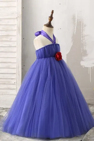 3d rose royal blue flower girl gown