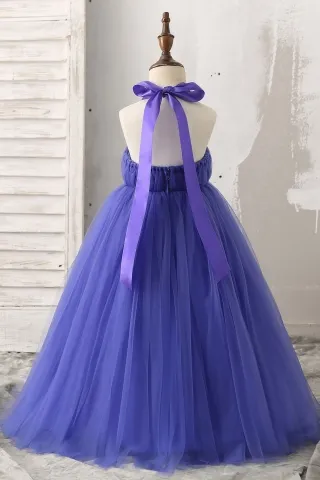 low back royal blue flower girl dress