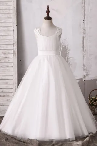 cute ivory ballgown tulle satin flower girl dress