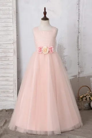 3d flower adorned peach pink lovely flower girl dress