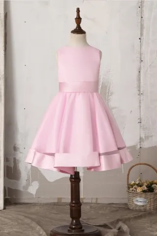 cute candy pink satin short flower little girl dress