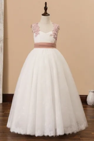 vintage mauve lace cap sleeved ivory flower girl dress