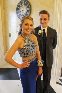 beaded blue prom dress