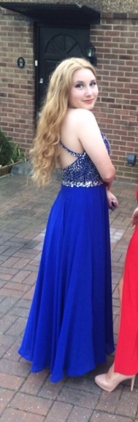 comfortable low back blue prom dress