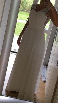 lace and chiffon white wedding dress