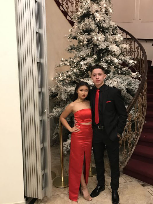 red prom dress with date