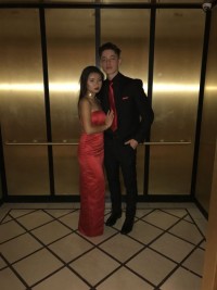 strapless red slit prom dress
