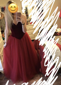 velvet and tulle dark red prom dress