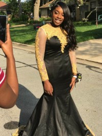 Beautiful gold appliqued black mermaid prom dress