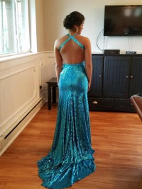 Perfect Blue Sequin Prom Gown