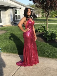 Perfect Burgundy sequin prom dress
