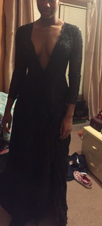 amazing custom black plunging V neck dres