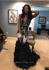 amazing dark navy prom dress
