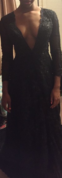 custom black plunging V neck dres