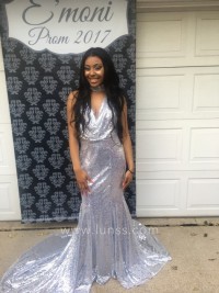 customized silver sequin prom dress