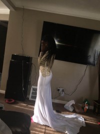 gold and white prom dress