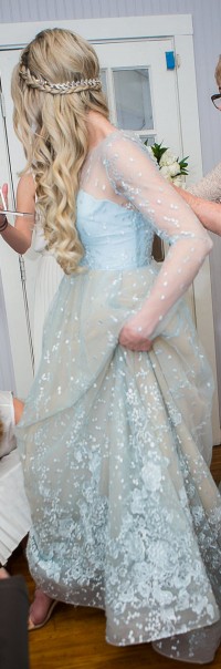 light blue lace sheer bridal dress