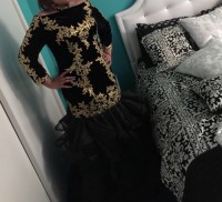 long sleeve velvet top with gold lace applique