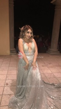 plunging sparky prom dress