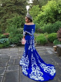 pretty royal blue mermaid formal dress with detachable cape