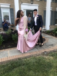 v neck pink prom dress