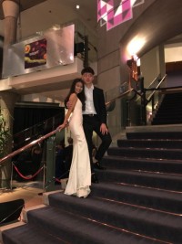 nude satin prom dress