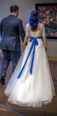 royal blue sash wedding dress