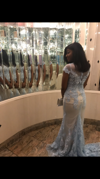 sky blue lace prom dress with nude lining