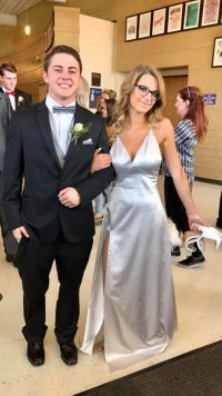 Selena Gomez Dress Inspired Silver Prom Dress with Side Slit