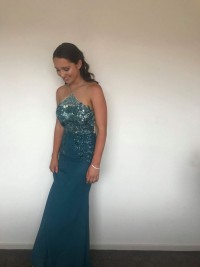 teal halter graduation dress