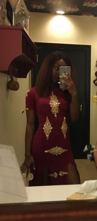 Short sleeve burgundy long fit and flare dress