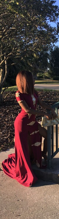 Short sleeve burgundy prom dress