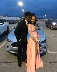 thigh high slit long peach chiffon prom dress