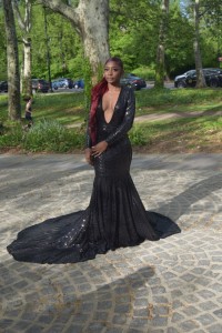 Long sleeve plunging V neck black sequin mermaid custom made prom dress
