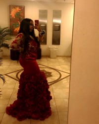 Lunss amazing burgundy 3d rose prom dress