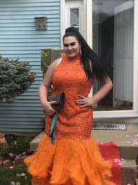custom made prom gown with feathers skirt