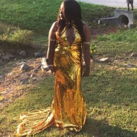 mermaid gold prom gown