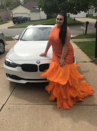 orange feather dress