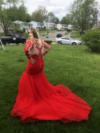 BEAUTIFUL RED LONG SLEEVE PROM DRESS