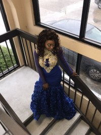 3D floral royal blue custom made prom dress