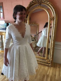 V neck short lace custom dress