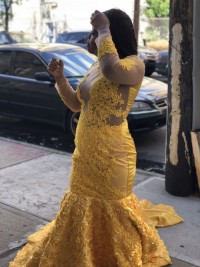 yellow long sleeve prom gown